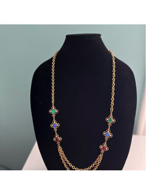 Vintage Matte Gold and Bezel Stone Necklace